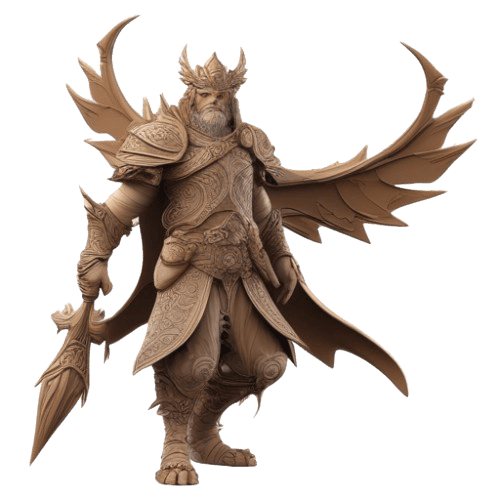 Imagen de héroe de una figura de guerrero de fantasía detallada impresa en 3D